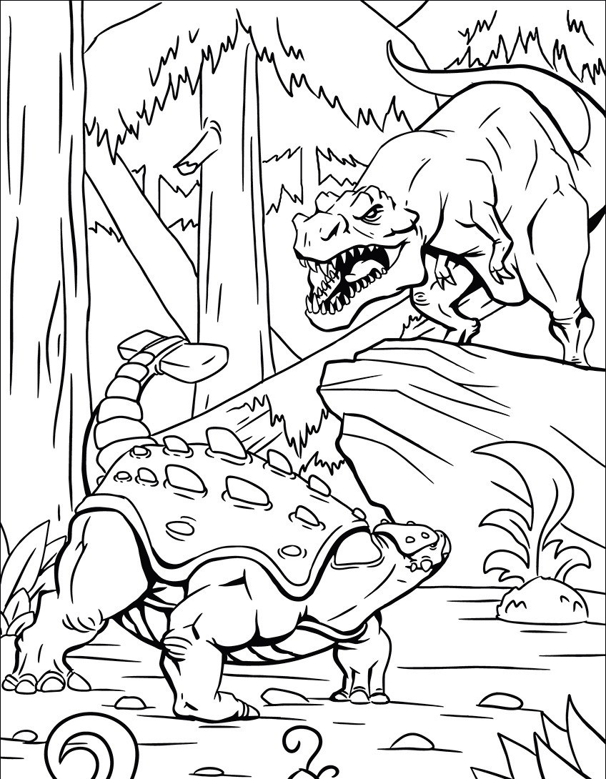 Kolorowanka dinozaur Ankylosaurus i Tyrannosaurus